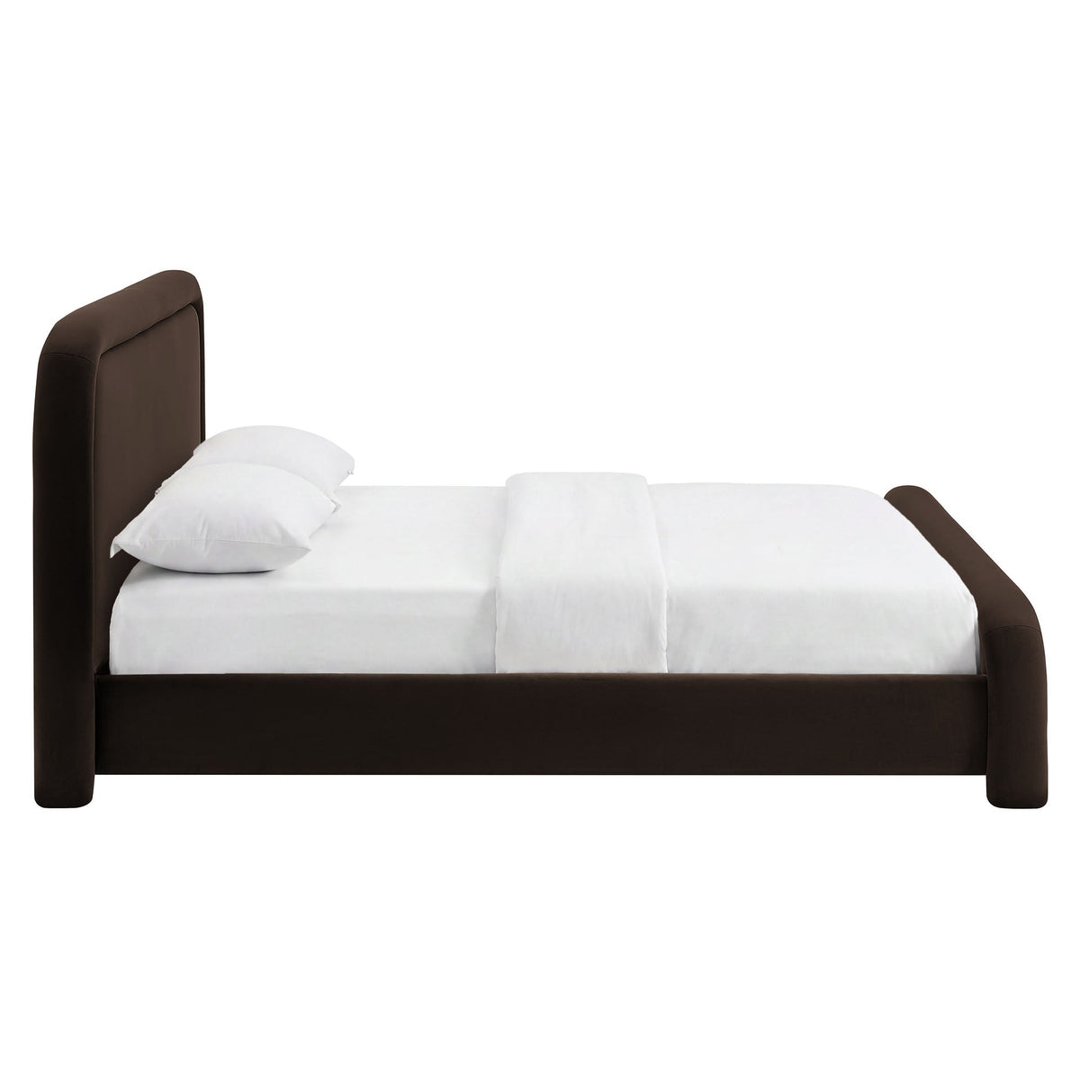 Beck Performance Velvet Platform Bed by Modway with dark brown velvet frame and white bedding on Tampa Home & Garden Store