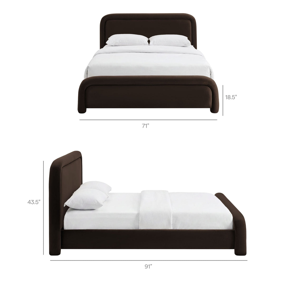 Beck Performance Velvet Platform Bed by Modway in dark brown velvet with curved headboard on Tampa Home & Garden Store