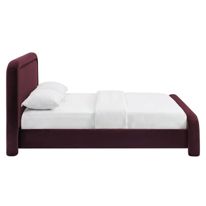 Beck Performance Velvet Platform Bed by Modway in burgundy velvet with white bedding on Tampa Home & Garden Store