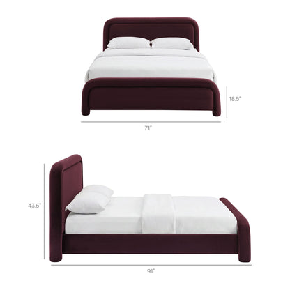 Beck Performance Velvet Platform Bed by Modway in burgundy with upholstered headboard on Tampa Home & Garden Store