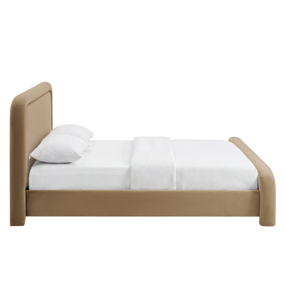 Beck Performance Velvet Platform Bed by Modway, beige velvet upholstery, platform frame on Tampa Home & Garden Store