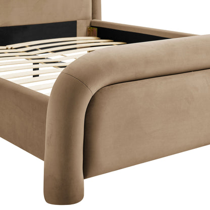 Beck Performance Velvet Platform Bed by Modway in taupe velvet with rounded leg and slat base on Tampa Home & Garden Store