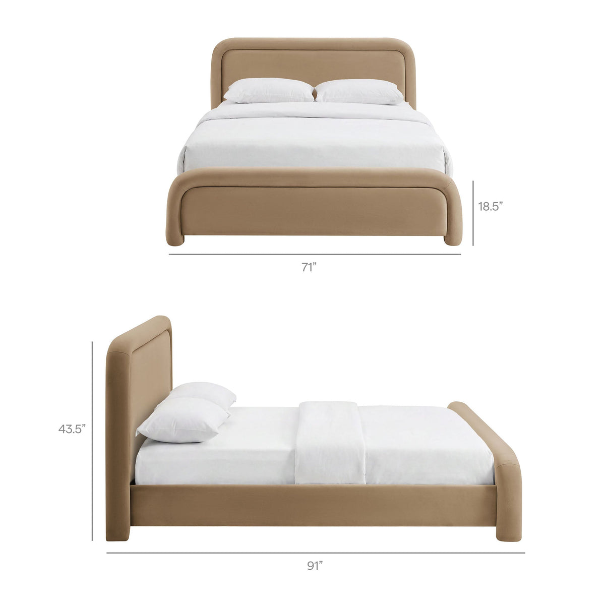 Beck Performance Velvet Platform Bed tan velvet with headboard and footboard HouseOfZazla on Tampa Home & Garden Store