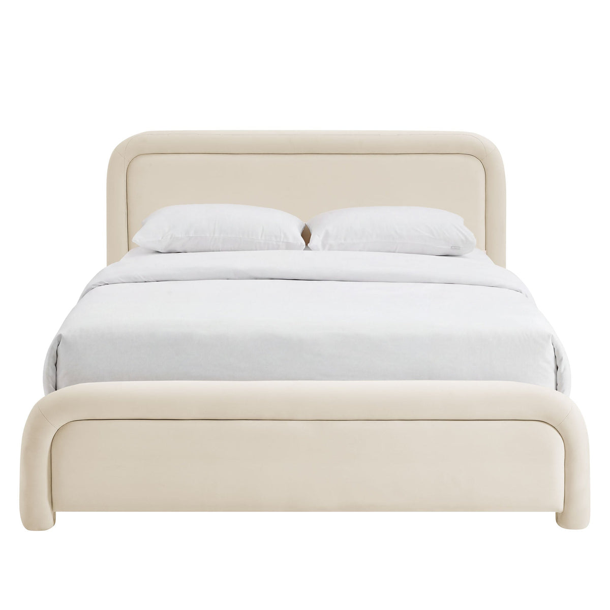 Beck Performance Velvet Platform Bed by Modway, beige headboard and footboard with white bedding on Tampa Home & Garden Store