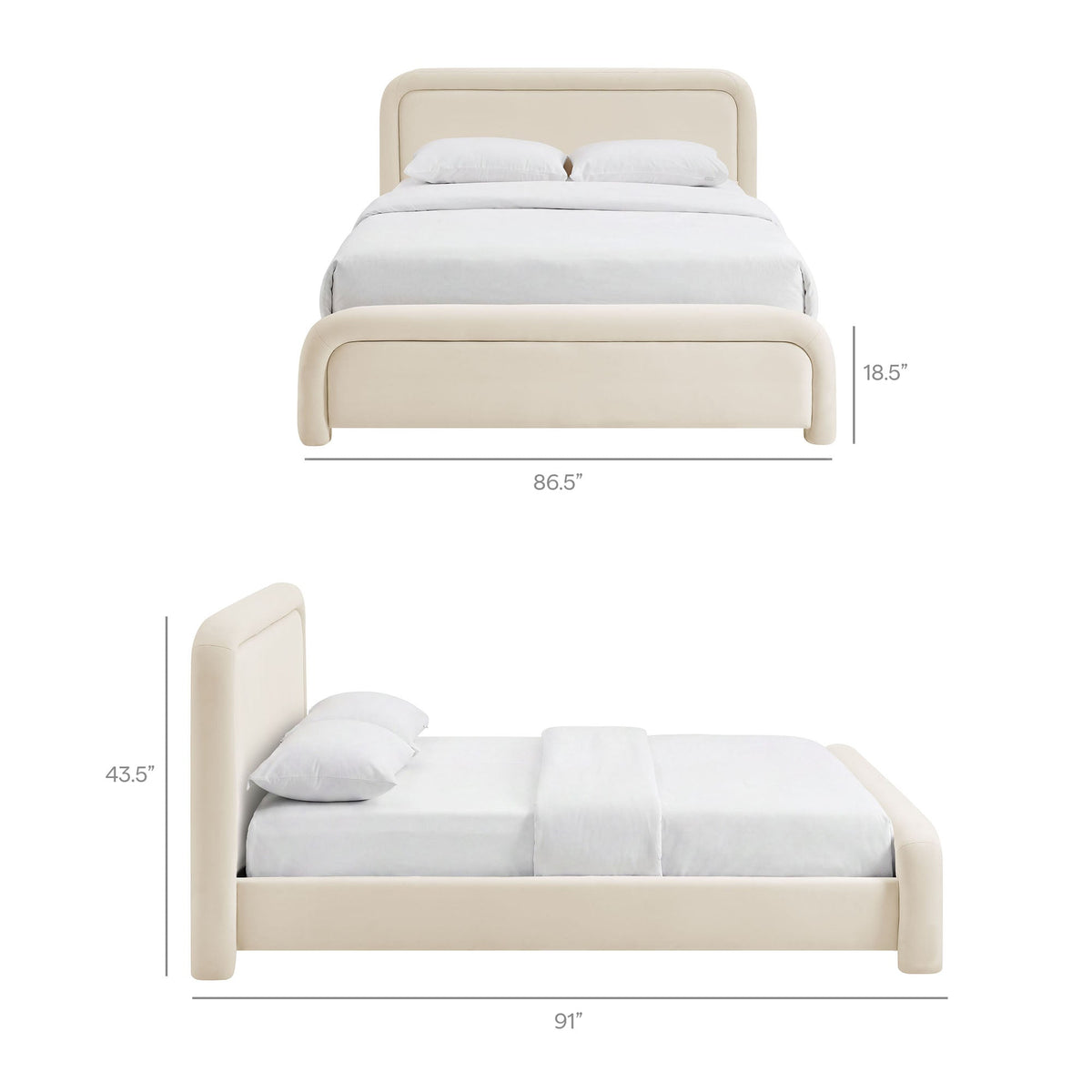 Beck Performance Velvet Platform Bed by Modway beige velvet with rounded headboard and slim frame on Tampa Home & Garden Store