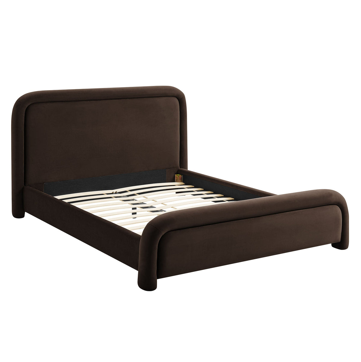 Beck Velvet Platform Bed by Modway in brown velvet with headboard and slatted base on dark frame on Tampa Home & Garden Store