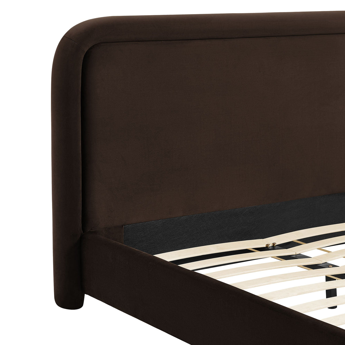 Beck Performance Velvet Platform Bed by Modway, dark brown velvet with curved headboard on Tampa Home & Garden Store
