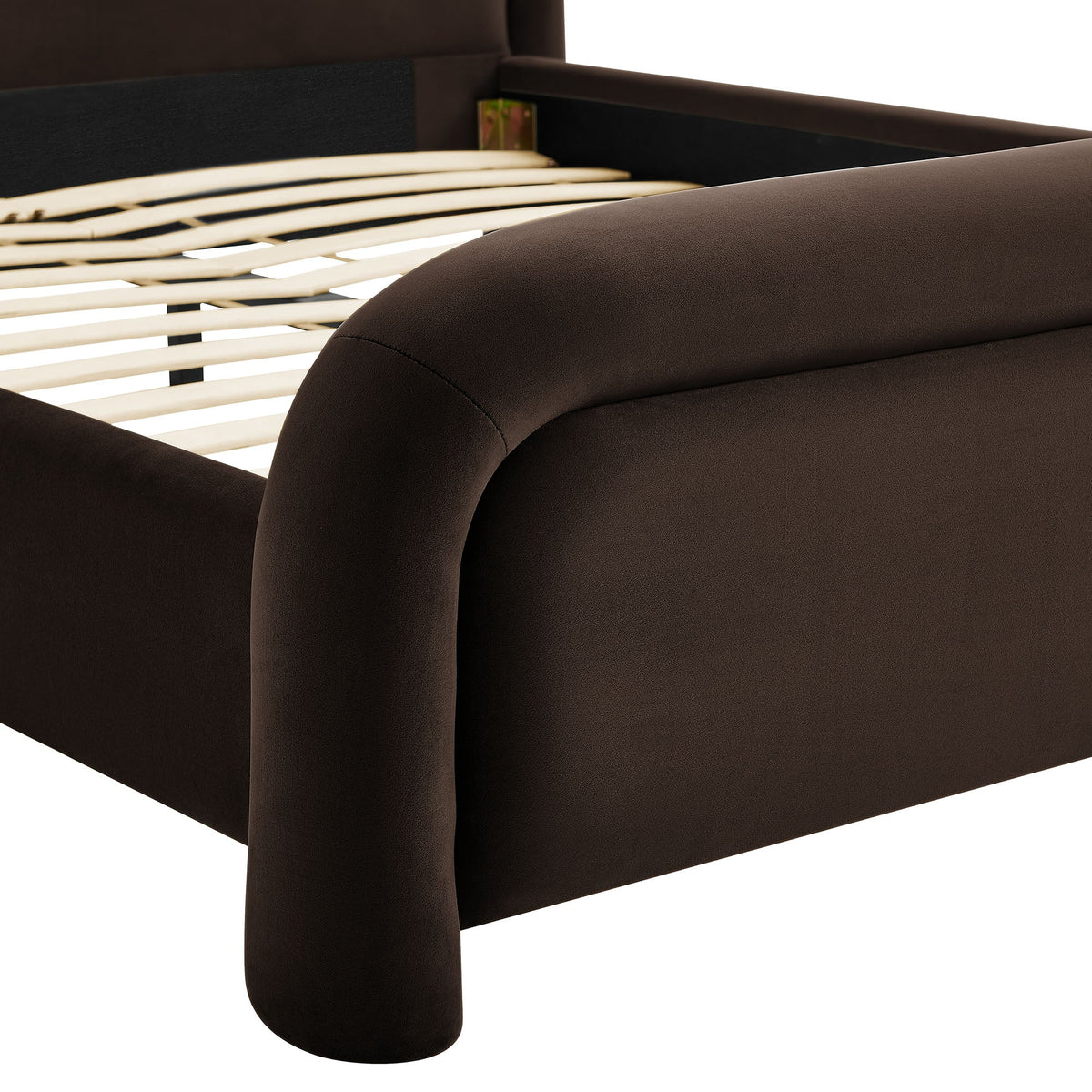 Beck Performance Velvet Platform Bed by Modway brown velvet with rounded legs and slats on Tampa Home & Garden Store