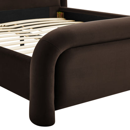 Beck Performance Velvet Platform Bed by Modway brown velvet with rounded legs and slats on Tampa Home & Garden Store
