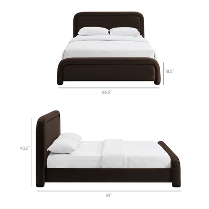 Beck Performance Velvet Platform Bed dark brown curved headboard and footboard on Tampa Home & Garden Store