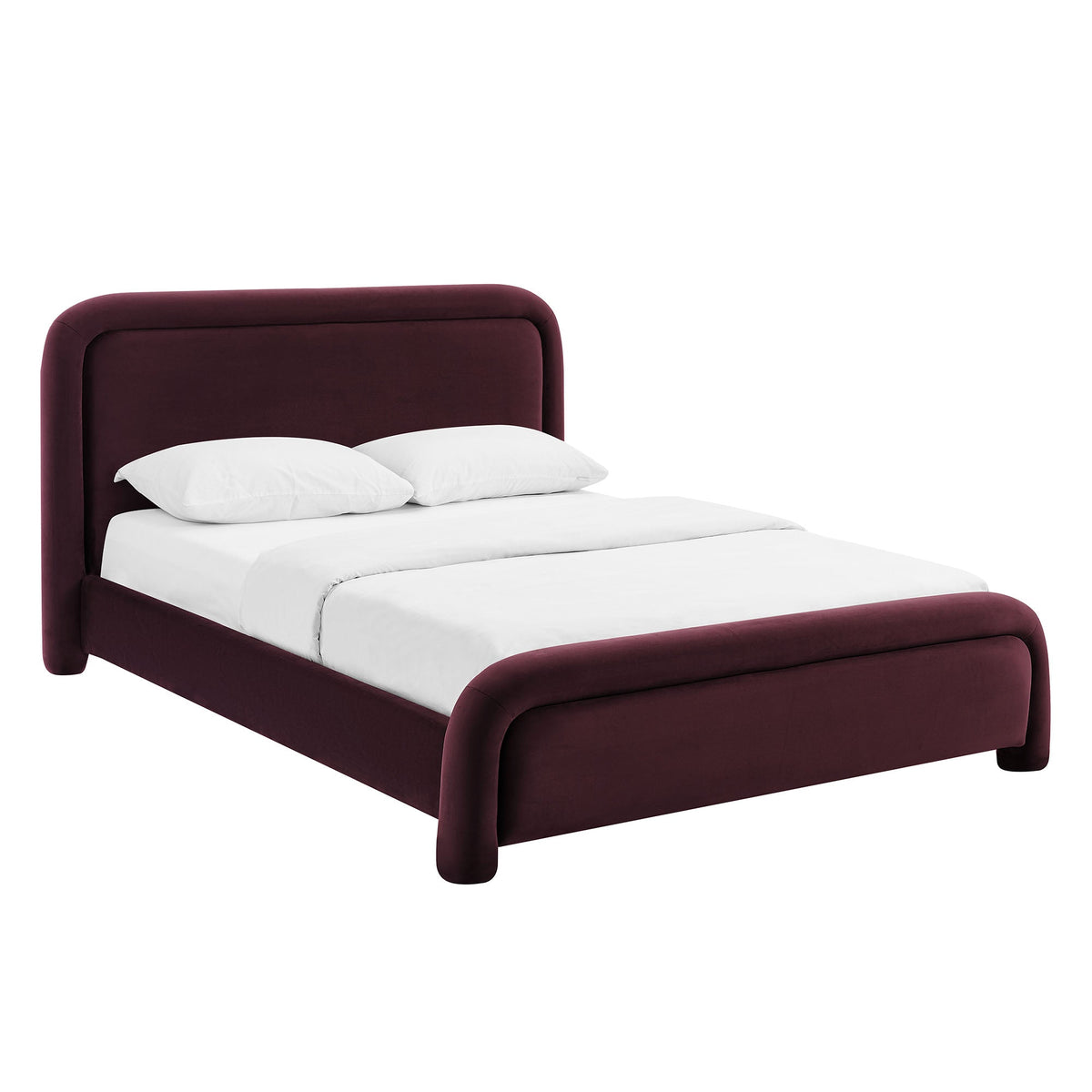 Beck Performance Velvet Platform Bed by Modway in burgundy velvet with curved headboard on Tampa Home & Garden Store