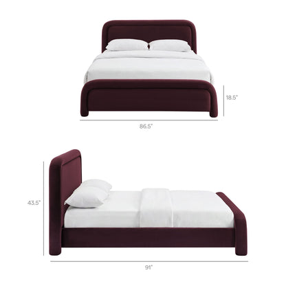 Beck Performance Velvet Platform Bed by Modway burgundy velvet with curved headboard on Tampa Home & Garden Store