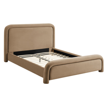 Beck Performance Velvet Platform Bed by Modway in beige velvet with rounded headboard on Tampa Home & Garden Store