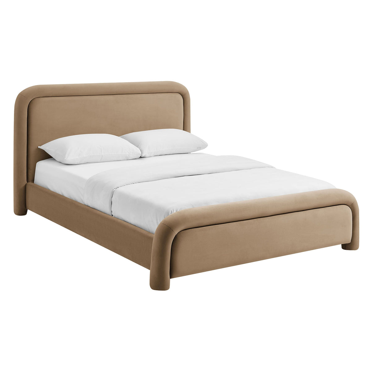 Beck Performance Velvet Platform Bed in tan beige velvet with rounded headboard on Tampa Home & Garden Store