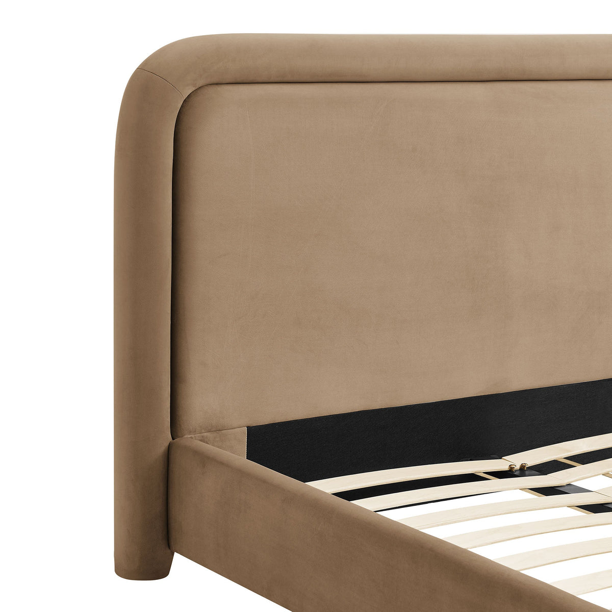 Beck Performance Velvet Platform Bed by Modway in tan velvet with exposed slatted base on Tampa Home & Garden Store