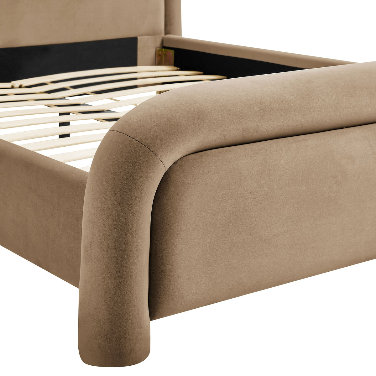 Beck Performance Velvet Platform Bed by Modway in beige velvet with slat foundation on Tampa Home & Garden Store