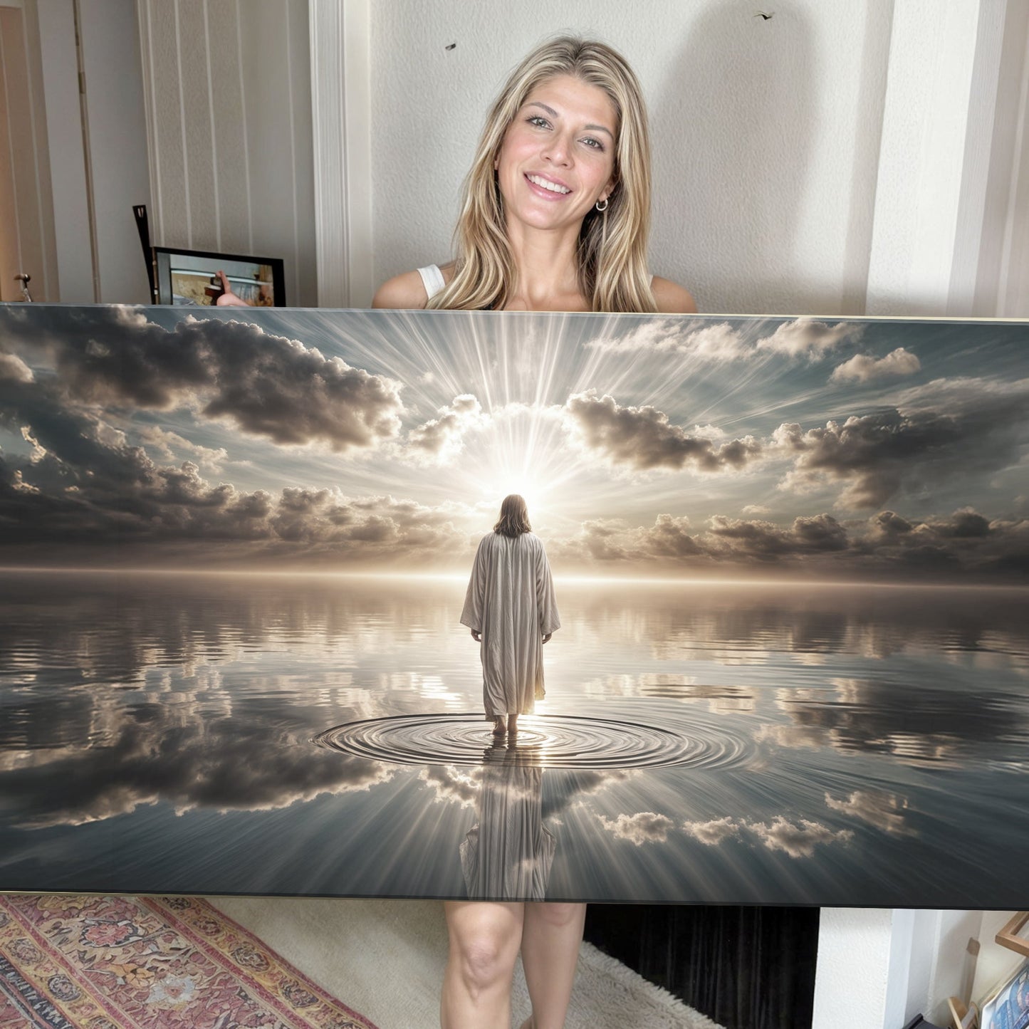 Walking on Water Faith Wall Art III canvas by Tailored Canvases with dramatic sunrise over water on Tampa Home & Garden Store