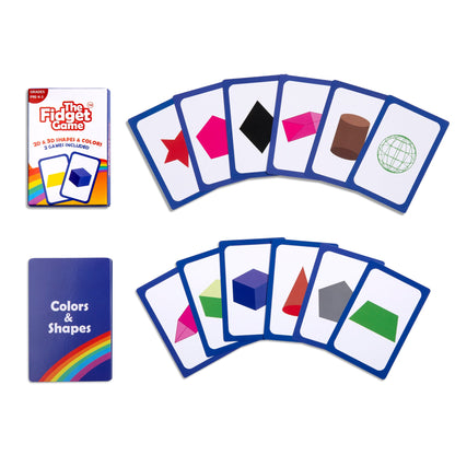 The Fidget Games 2D & 3D Shapes & Colors Card Pack with blue cards showing cube diamond cylinder on Tampa Home & Garden Store