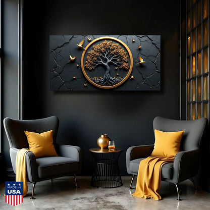3D Celtic Tree of Life IV canvas by Tailored Canvases with gold ring and leaves on dark backdrop on Tampa Home & Garden Store