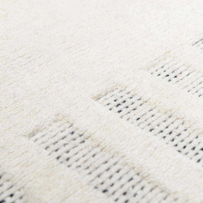 Yulia Wool Area Rug, cream wool with black striped weave, Boutique Rugs clearance on Tampa Home & Garden Store