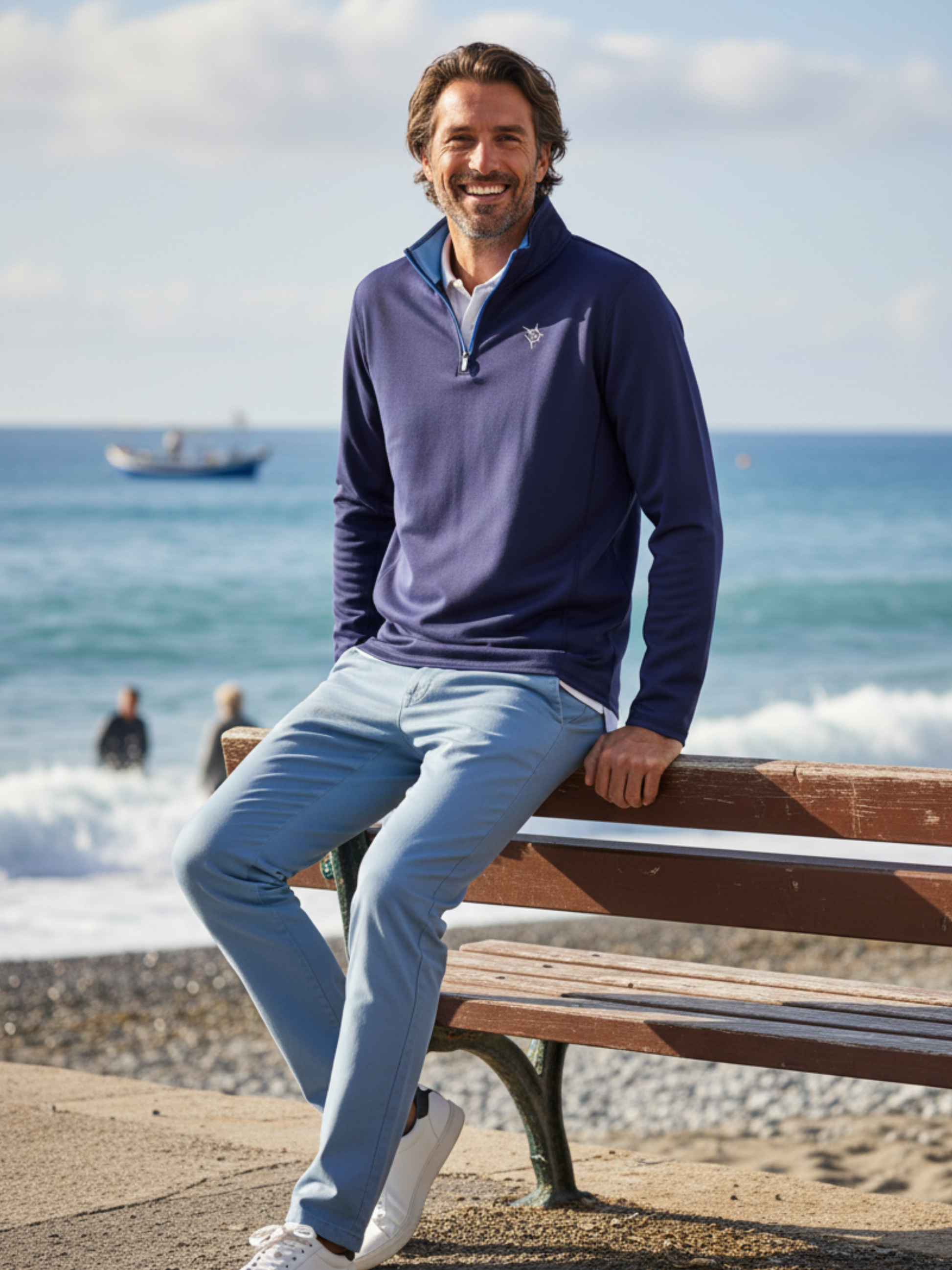 Montauk Quarter Zip Midweight Comfort navy top by White Water Life at the beach on Tampa Home & Garden Store