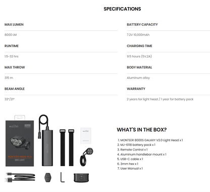 MONTEER 8000S GALAXY V2.0 Remote MTB Light - Tampa Home & Garden Store