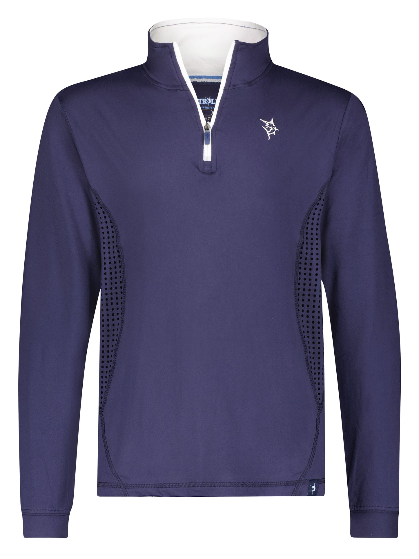 Monterey Performance Quarter Zip navy long sleeve top by White Water Life with perforated sides on Tampa Home & Garden Store