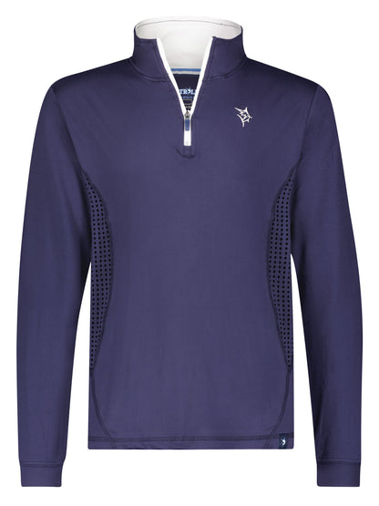 Monterey Performance Quarter Zip navy long sleeve top by White Water Life with perforated sides on Tampa Home & Garden Store