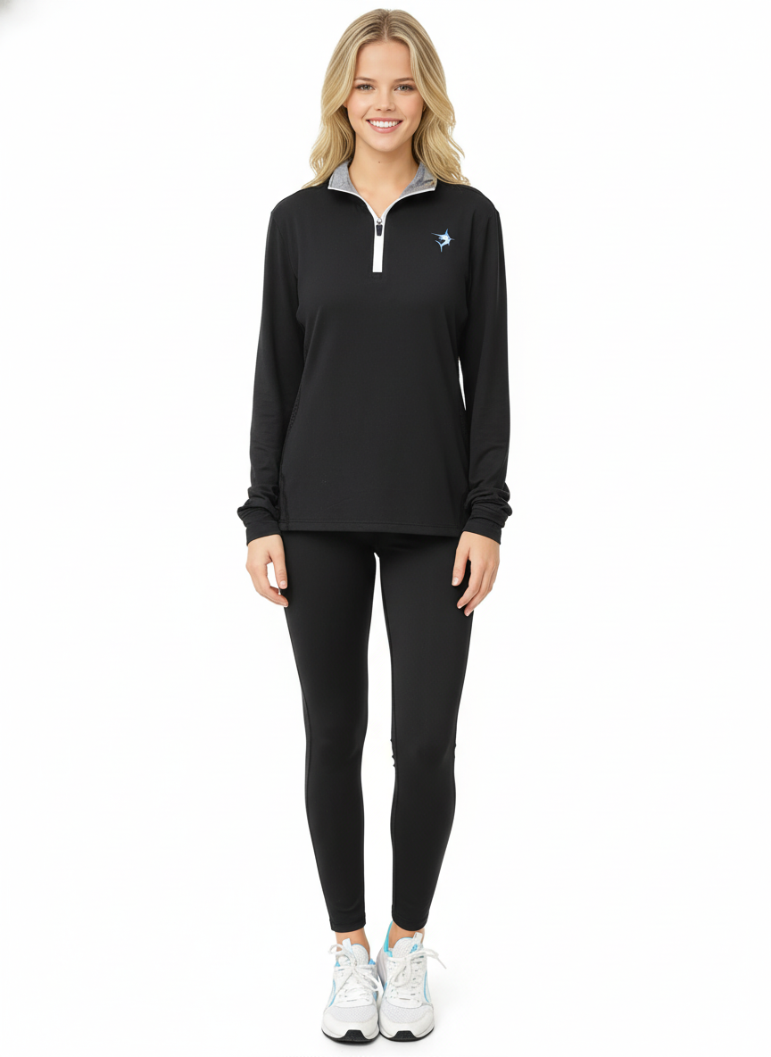 Women's Monterey Quarter Zip by White Water Life, black pullover with gray zip collar on Tampa Home & Garden Store