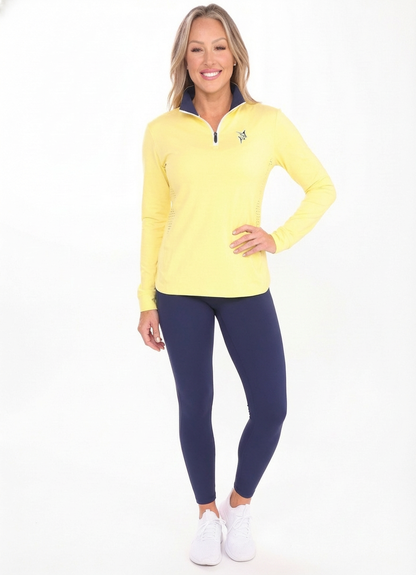 Women's Monterey Quarter Zip by White Water Life, yellow pullover with navy collar on Tampa Home & Garden Store