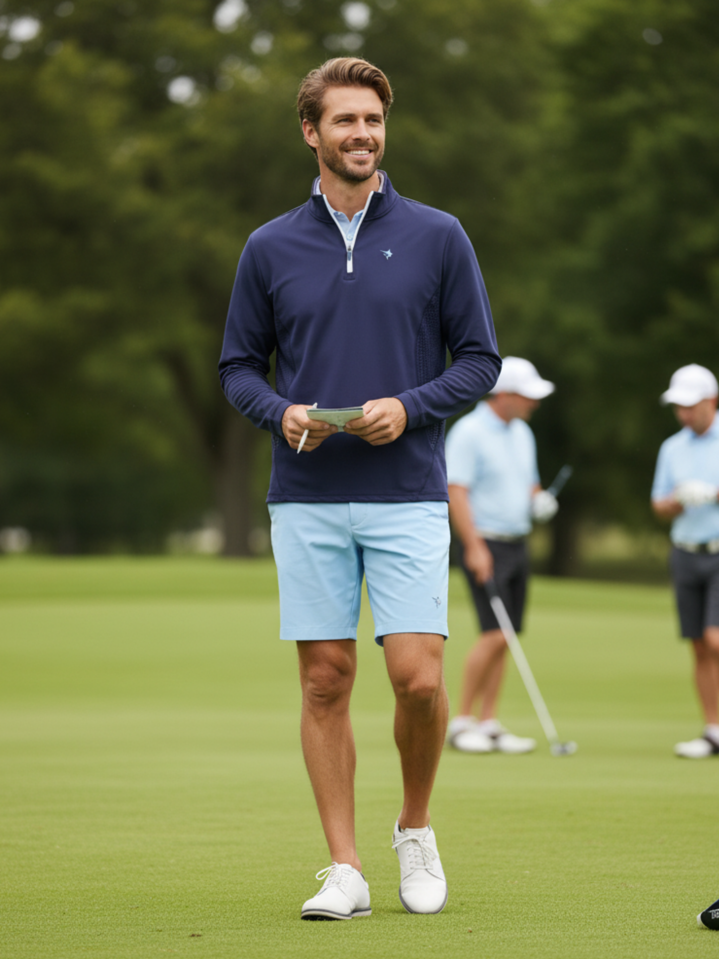 Monterey Performance Quarter Zip navy long-sleeve top by White Water Life with chest logo on Tampa Home & Garden Store