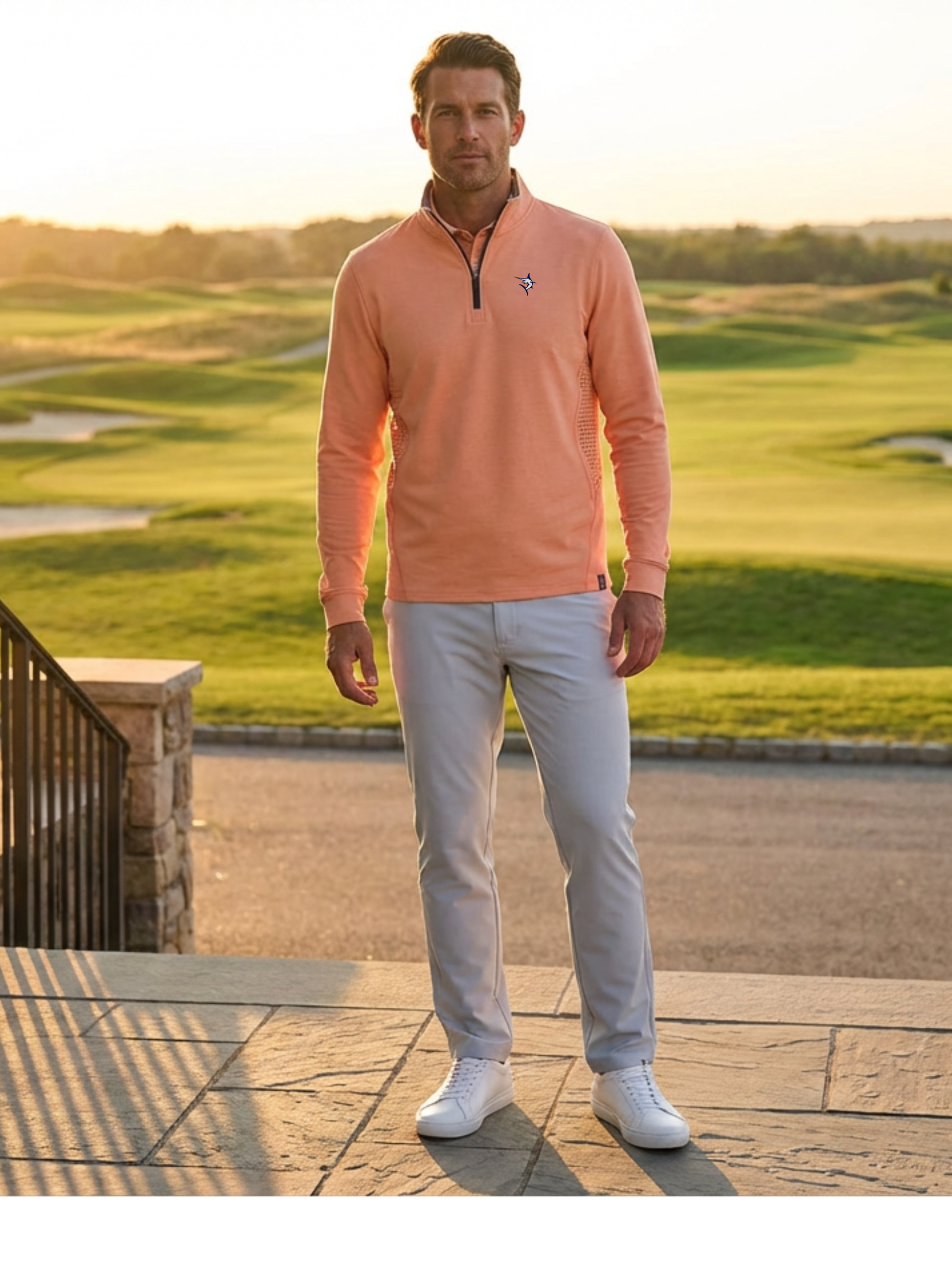 Monterey Performance Quarter Zip long-sleeve top in peach by White Water Life on Tampa Home & Garden Store