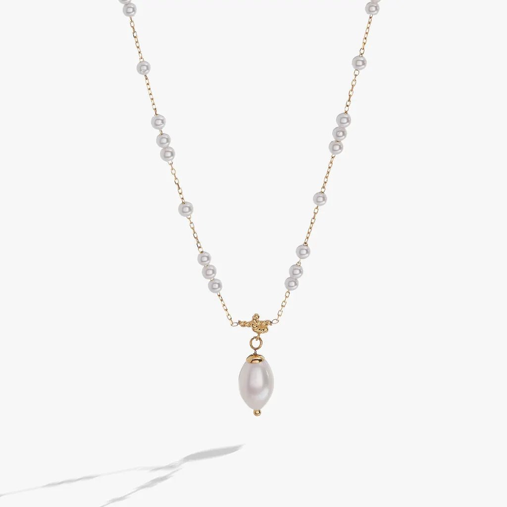 Mother of Pearl Beaded Necklace by ALEX AND ANI with gold-tone chain and drop pearl pendant on Tampa Home & Garden Store
