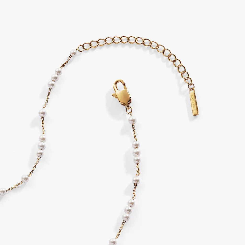 Mother of Pearl Beaded Necklace; gold-tone chain with white pearls by Alex and Ani on Tampa Home & Garden Store