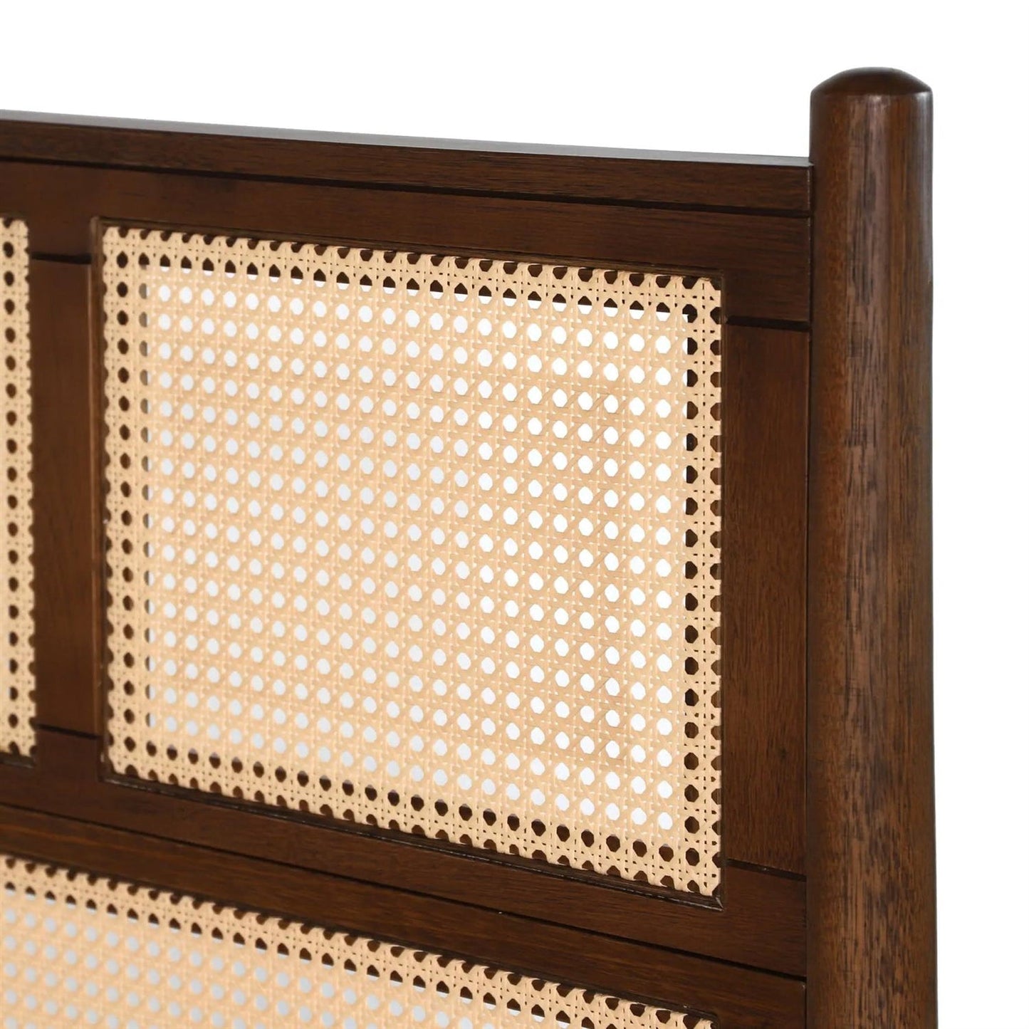 Base de cama Queen Size de madera dura con cabecero de caña en nogal