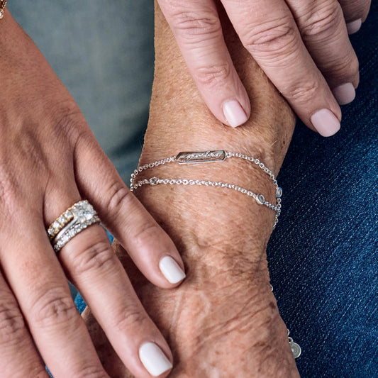 Grandma Infinity Chain Bracelet by Alex and Ani in silver-tone with engraved grandma plate on Tampa Home & Garden Store
