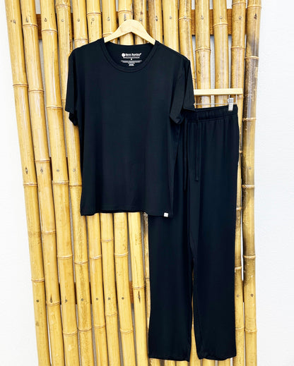 Men's black bamboo lounge pajama set with short-sleeve top and drawstring pants Spun Bamboo on Tampa Home & Garden Store