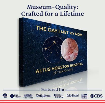 Canvas Mother's Day Sign The Day I Met My Mom Tailored Canvases starry backdrop gold text on Tampa Home & Garden Store