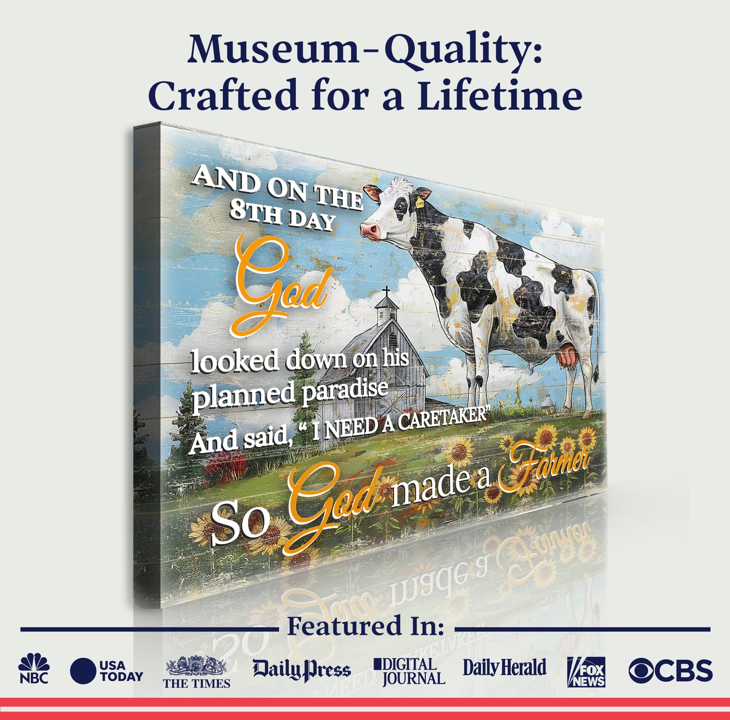 Canvas On the 8th Day God Made A Farmer Sign II with farm scene on Tampa Home & Garden Store