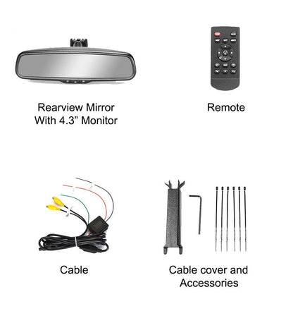 Master Tailgaters rear view mirror with 4.3" LCD and remote, cable and cable cover accessories on Tampa Home & Garden Store