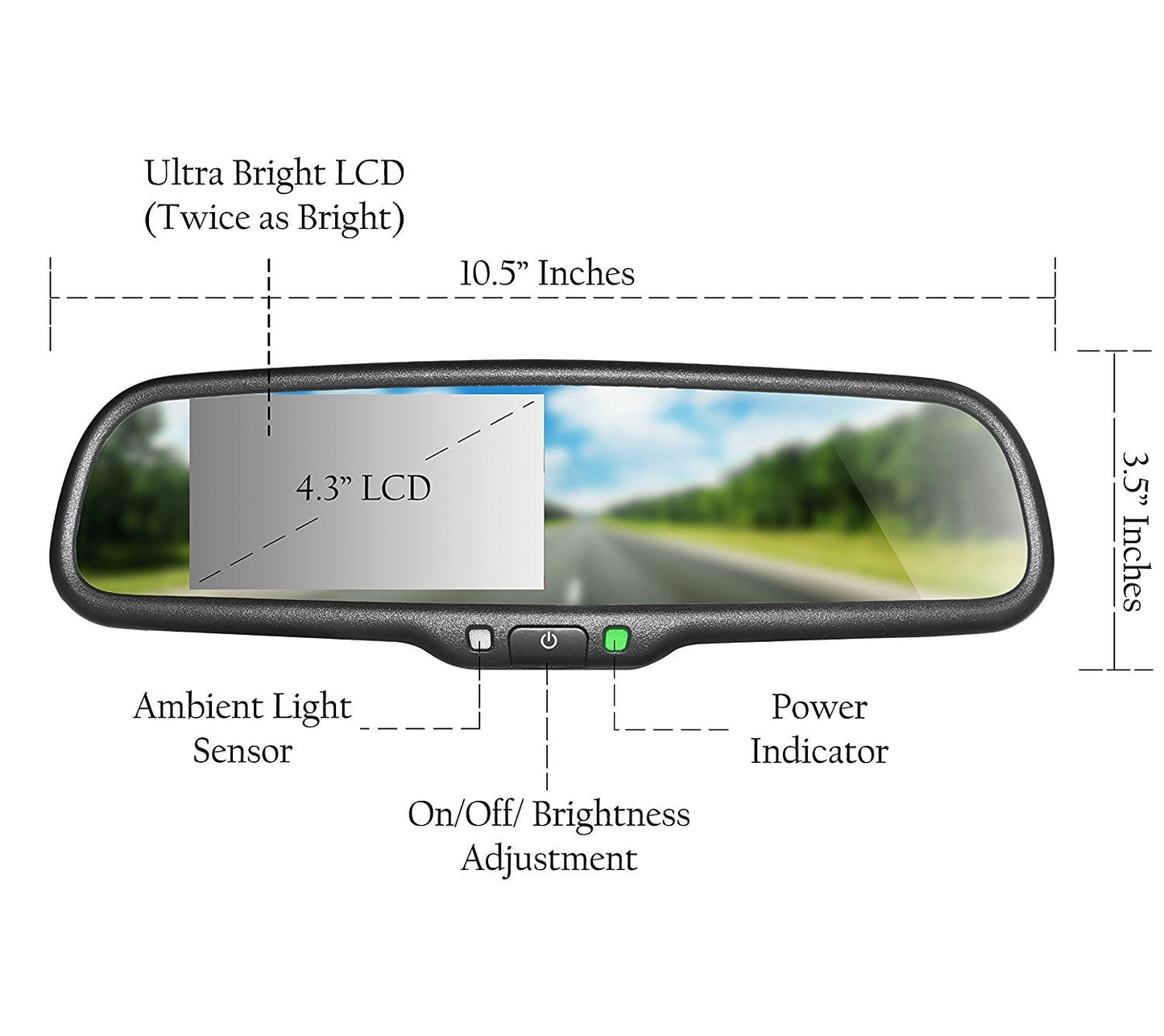 Master Tailgaters rear view mirror with 4.3-inch LCD, 10.5-inch length, universal fit on Tampa Home & Garden Store