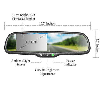 Master Tailgaters rear view mirror with 4.3-inch LCD, 10.5-inch length, universal fit on Tampa Home & Garden Store
