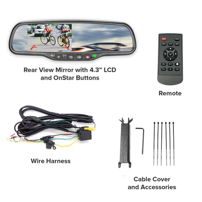 Master Tailgaters rear view mirror with 4.3 inch LCD, OnStar buttons; remote and wiring harness on Tampa Home & Garden Store