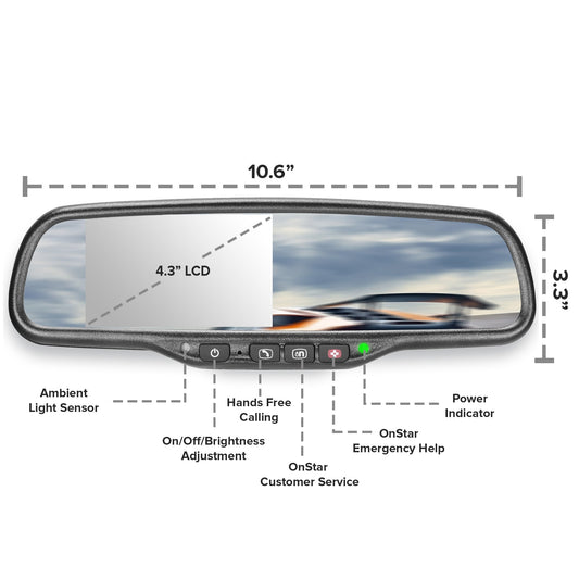 Master Tailgaters Rear View Mirror with 4.3-inch LCD, OnStar buttons, auto brightness, anti glare on Tampa Home & Garden Store