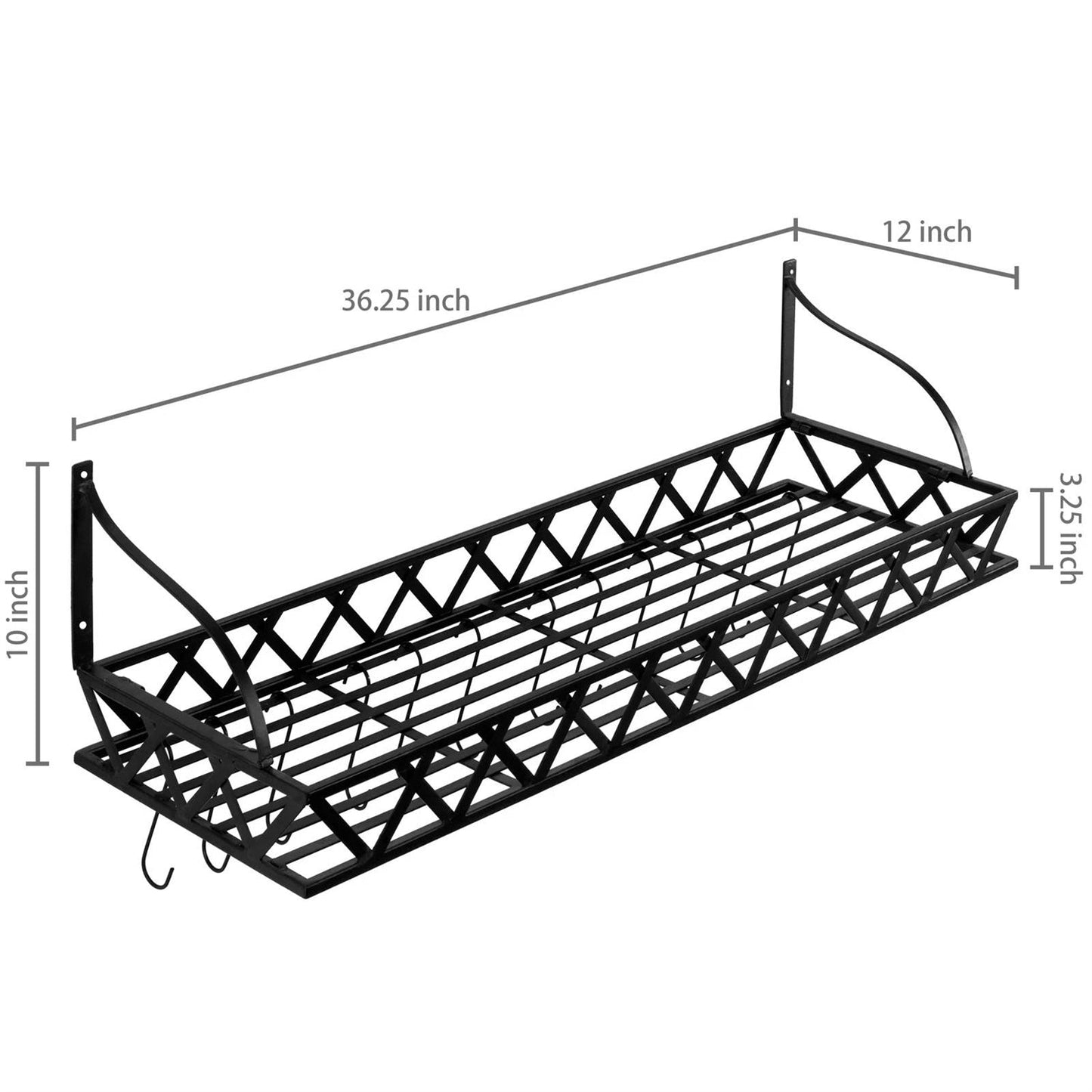 Estante de cocina rectangular de metal negro montado en la pared con 12 ganchos para colgar