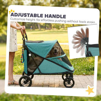 Pet stroller teal with mesh sides for large dogs, 8-position adjustable handle on Tampa Home & Garden Store