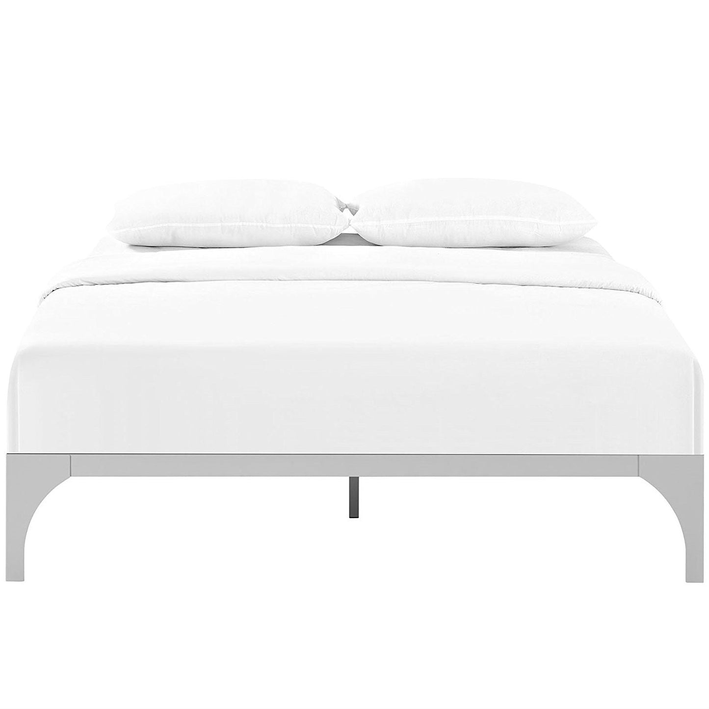 Base de cama moderna de metal King size con acabado plateado y listones de madera