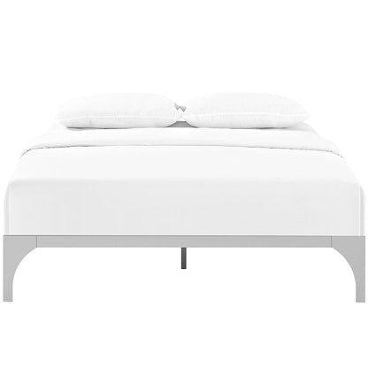 Base de cama moderna de metal King size con acabado plateado y listones de madera