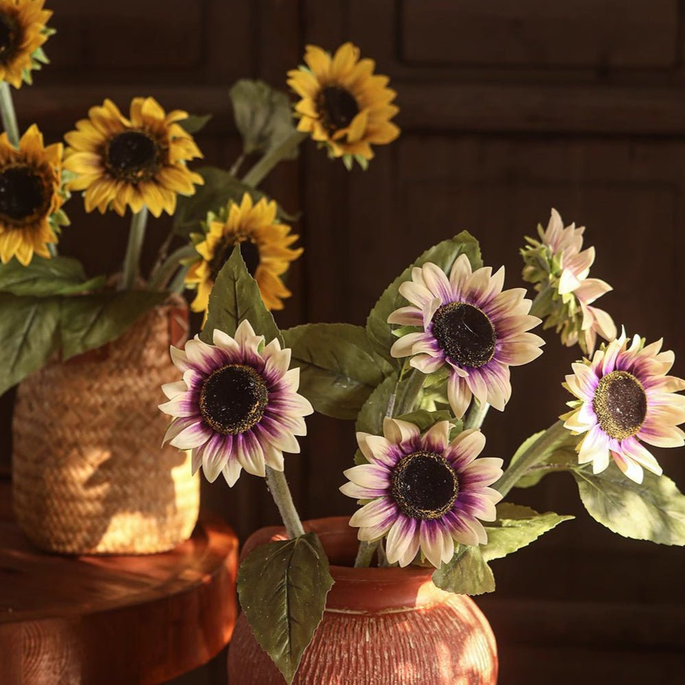 One-Head Artificial Sunflower Stem by RusticReach 19.7in tall with purple petals on Tampa Home & Garden Store