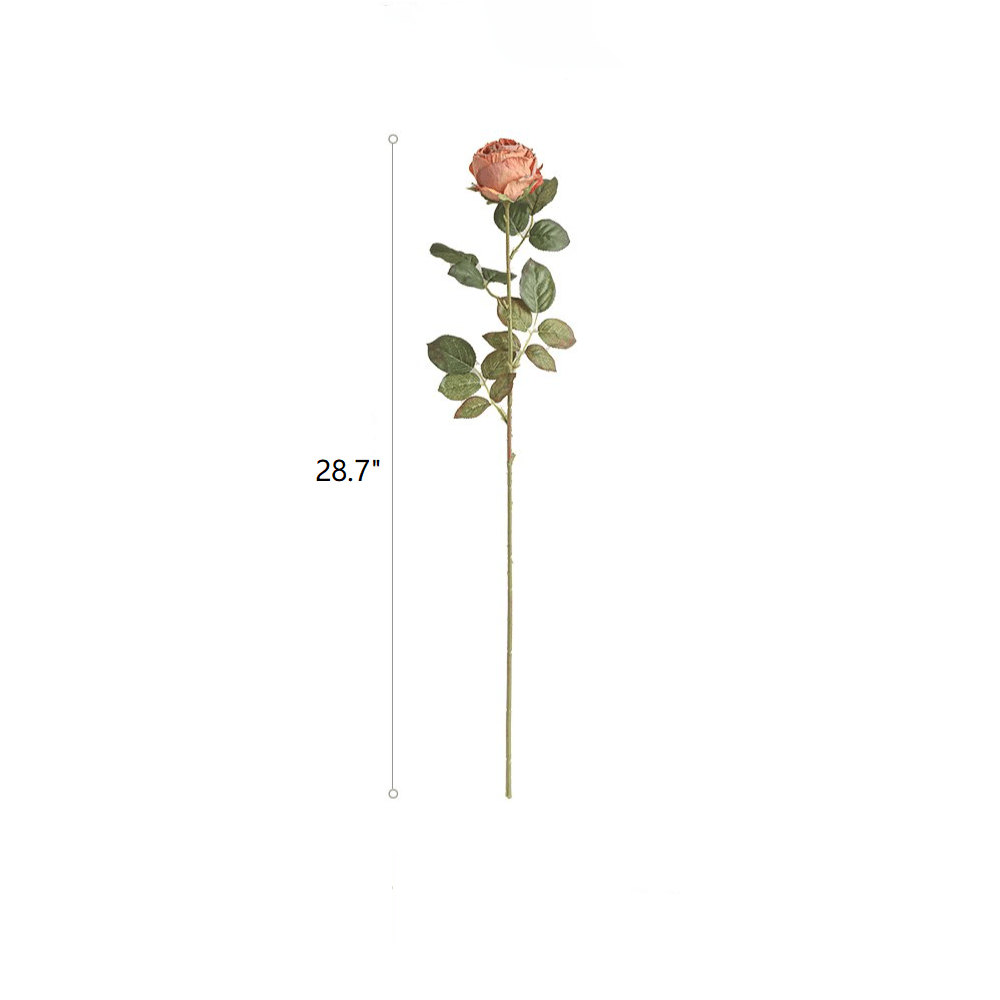 Artificial rose stem with peach bloom and green leaves RusticReach 28.7 in tall on Tampa Home & Garden Store